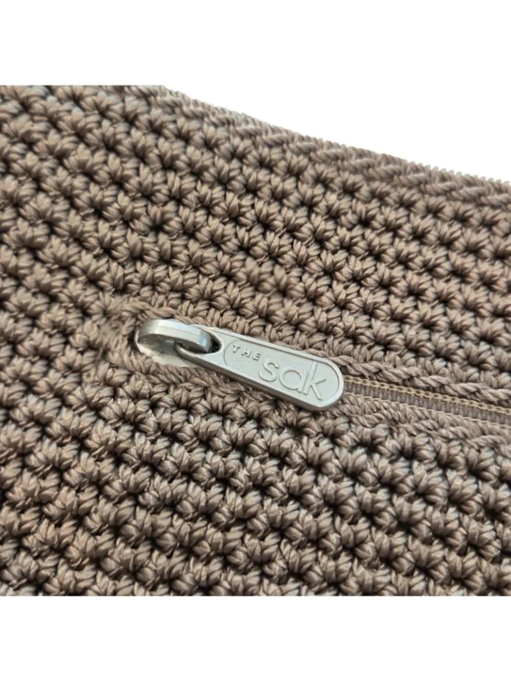 The Sak Taupe Small Crocheted Knit Handbag Purse Shoulder Bag